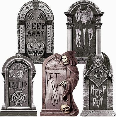 Package of 5 graves of Halloween in plastic Rip Cemetery, 14 -inch frightening tomb themed courtyard, tombstones of Halloween accessories for interior and exterior decorations of the Halloween courtyard (pack of 5).. DIAYTAR NIGERIA: Your trusted marketplace that combines variety, affordability and reliable shipping.