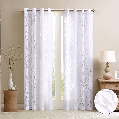 Simple modern semi-transparent curtain with Madison Park botanical print for living room, bedroom, dormitory, size 50 x 84, white bird.. Experience retail convenience with DIAYTAR NIGERIA's comprehensive platform and 5-8 day nationwide shipping.