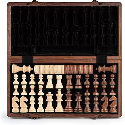 Chess and ladies folding in 15 "wooden A & E Woodly with staunton chess of 3" King height - Walnut box with walnut and maple inlays.. Shopping made simple with DIAYTAR NIGERIA's vast selection and budget-friendly nationwide delivery.