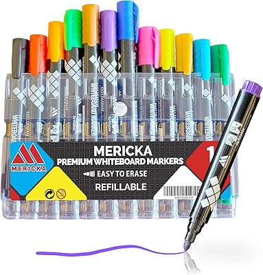Merica rechargeable dry erasable markers for white paintings, thin tips, set of 12, multi-uses for schools and offices.. Enjoy deals you can’t resist and delivery you can trust — DIAYTAR Nigeria.