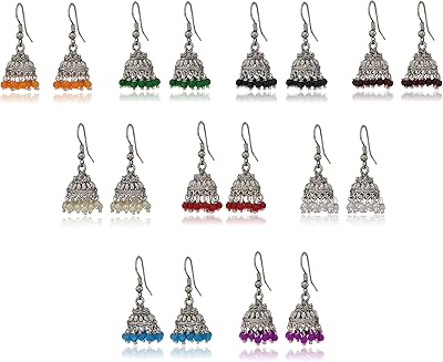 Jhumki multicolored earrings exclusive in oxidized silver for women - set of 9 rooms, brass, pearl.. One platform, all your needs — DIAYTAR Nigeria delivers quickly.