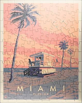 Miami, FL: Lifeguard Tower, Vintage poster - Premium puzzle of 100 pieces for adults.. Elevate your shopping experience with DIAYTAR NIGERIA's vast catalog and budget-friendly options.
