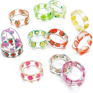 12 parts of independent rings in acrylic resin, set of summer stackable rings colored colorful y2k Kidkor aesthetic, plastic rings of fun fruits, gift jewelry for adolescent women, resin resin.. DIAYTAR NIGERIA: Where shopping meets satisfaction with affordable prices and prompt delivery services.