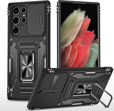 Sliding camera shell for Samsung Galaxy S22 Ultra, Fumal with integrated magnetic ring, 360 degree rotation, Distrust protective shell, black.. DIAYTAR NIGERIA brings the market to your fingertips with affordable prices and swift delivery services.