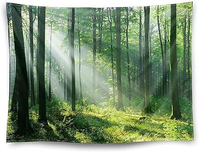 Fluish green wall tapestry to hang, natural landscape, sunlight through the trees, for bedroom, living room, dormitory, decoration.. You shop, we deliver — quick and easy with DIAYTAR Nigeria.