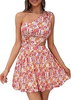 Floral print mini-georglitter print for women with a shoulder and hollow waist.. Discover the convenience of DIAYTAR NIGERIA's vast e-commerce platform with delivery in just 5-8 days.