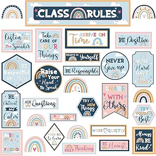 Decorations of Display of Class Rules, Bohemian rainbow class rules, motivation display table cuts, behavior, good educational habits, wall decoration for college, high school, house, playroom, bedroom.. DIAYTAR NIGERIA combines affordability with convenience, delivering your purchases within 5-8 days.