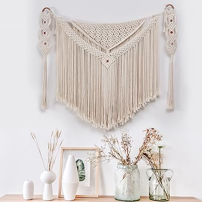 Moon Min Macramé Murale Wallow Wall Murale Art for University Dormitory Dorting, Macrame Wall Decoration Decoration of Bohemian Geometric Chamber (Beige with Pearls).. For everyday items and more, trust DIAYTAR Nigeria.
