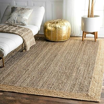 Gray jute carpet with beige edge, rectangular lounge carpet handmade, embellished carpet (120 x 210 cm (4 x 7 ft))).. Your new favorite way to shop online — DIAYTAR Nigeria.