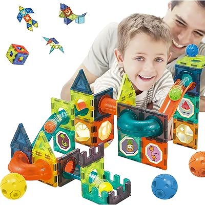 Set of 96 pieces of 3D super magnetic construction blocks with route of balls and racing tracks, labyrinth toys of gravity balls for boys and girls from 3 years old.. DIAYTAR Nigeria: Your one-stop online shop with unbeatable prices and nationwide delivery in under 8 days.