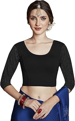 Black Indian Design Readymade blouse for women, 3/4 stretch mesh blouse for sari and short, black, one waist, one -sized size.. Shop with purpose at DIAYTAR NIGERIA and receive quality products at budget rates within 8 days.