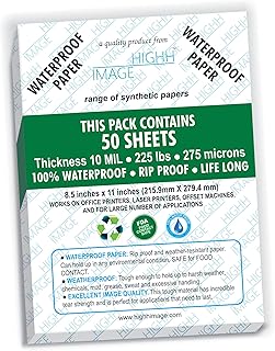 Waterproof paper | 50 sheets, thickness 10 mIL lb, 225 lb, 275 microns synthetic paper, 8.5x11 | Print with laser printers | Highh Image office printers.. From household needs to gadgets, DIAYTAR Nigeria has it all.