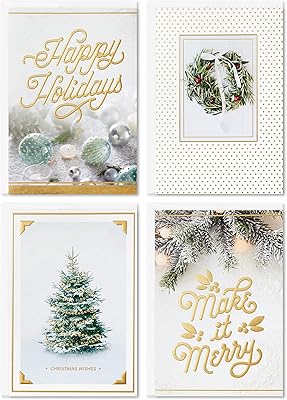 Hallmark Christmas cards collection in a box, white and gold (40 cards and envelope).. Shop with intention at DIAYTAR NIGERIA, offering thousands of products at budget-friendly prices.