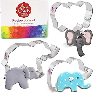 Elephant cookie cutter with recipe booklet - 3 pieces - elephant face, cute elephant and elephant - Ann Clark - Steel made in the United States.. Get more, save more — only on DIAYTAR Nigeria.