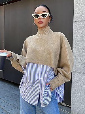 Chauve-Souris sleeve sweater and high psampa collar without a blouse for ladies (color: khaki, size: xl).. DIAYTAR NIGERIA: Transforming online retail with affordable prices and consistent 5-8 day nationwide delivery.