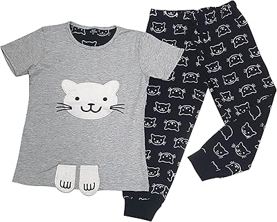Pyjama sets, night clothes for girls with illustration decorated with pajamas, adorable cat embellishment, PDO - pajamas bottom printed all over the surface - gray 6 years, one size.. DIAYTAR NIGERIA: Connecting every Nigerian with quality products at prices everyone can afford.
