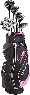 Complete set of Golf ASPIRE PRO-X Golf Clubs for a right woman including a Titanium F driver, a 3-5, 7-SW-Modern Hybrid course package, a cushion club, a cart bag, 4-H/C.. DIAYTAR NIGERIA: Your trusted partner for affordable online shopping with reliable delivery timeframes.