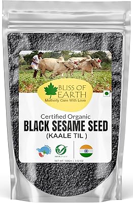 Bliss of Earth 100 g of non -dissected black sesame seeds, Kaale Til, fresh and organic, entirely rich in fiber, ideal for cooking and pastry.. DIAYTAR NIGERIA: Where every Nigerian finds affordable products delivered within the week.