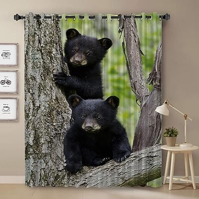 Black bear curtain, blackout curtain with rustic fauna family fauna for bedrooms, lounge blackout with thermal insulation with eyelet cantonnière, 52 x 63 inches.. DIAYTAR NIGERIA brings the market to your screen with thousands of affordable products delivered to your door.