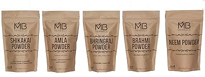 Set of hair care powders MB Herbals | Shikakai | Neem | Brahmi | Amla | Bhringaraj | Powder | 100 grams each.. No stress, no delays — DIAYTAR Nigeria is your trusted shopping partner.