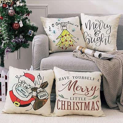 Moharwall 2020 Set of 4 fabric cushion covers, Christmas decorations, farm, tree, linen, pillowcase for sofa, 18 x 45.72 cm, interior decoration.. DIAYTAR NIGERIA: The marketplace that brings affordable products to every Nigerian home in under 8 days.
