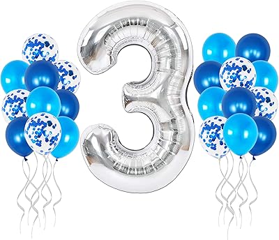 Silver ball number 3 for 3rd anniversary - Grand 40 inches | Silver ball number 3 aluminum for 3rd anniversary decorations | Silver ball number 3 with blue confetti ball | 3 year old ball for 3rd anniversary.. DIAYTAR NIGERIA: Your trusted partner for affordable online shopping with reliable delivery timeframes.