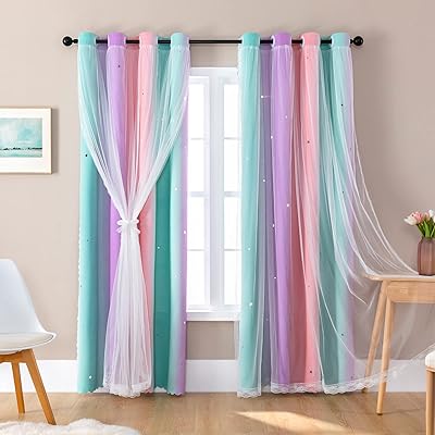 XIDI curtains for girl room, child's room, unicorn princess theme, darkening, 63 inches long, pastel (green purple pink, l52 x length 63).. DIAYTAR NIGERIA: Where value shopping meets reliable 5-8 day delivery across the nation.