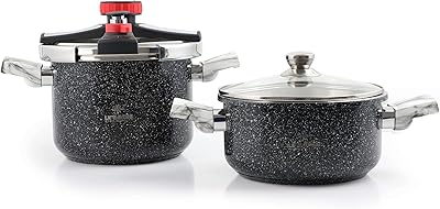 Life Smile Life Self -Coach, 5L + 7L in stainless steel/Granite coating/Easy locking system (5 + 7L, black).. DIAYTAR NIGERIA: Your trusted partner for affordable online shopping with reliable delivery timeframes.