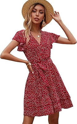 Summer dress for women with dots, V -neck and short -ruffled sleeves.. Shop confidently with Nigeria's most trusted e-commerce platform, offering swift and affordable delivery.