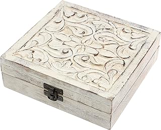 Souvenir box in Stone Brunge White Wood with sculpted flowers on a hinge cover, small decorative jewelry box, gift idea for birthday, Christmas, wedding or any special occasion.. Discover the joy of choice with DIAYTAR NIGERIA's extensive selection and budget-friendly shipping.