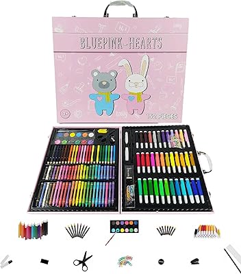 Y & The luxury art set of 152 pieces for children, plastic case, set of drawing for children, artistic coloring design supplies, gift for artists boys girls, art supplies for beginners and professional (pink hearts).. DIAYTAR NIGERIA delivers value, variety, and convenience with our nationwide 5-8 day shipping.
