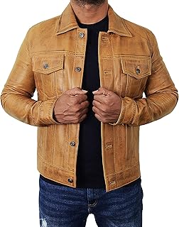 Leather trucker jacket for men, classic trucker jacket adjusted cut, real leather jacket, brown.. Shop across boundaries with DIAYTAR NIGERIA's comprehensive platform and budget-friendly delivery.
