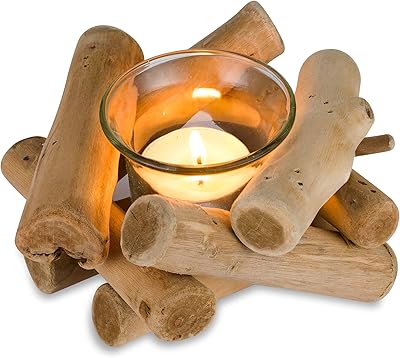 Zikiki handmade wooden candle holder with glass cup, rustic coastal style for country house altar decoration, house decoration, holiday wedding decoration (1 room).. DIAYTAR NIGERIA: Where every Nigerian finds affordable products delivered within the week.