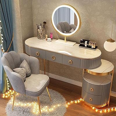 A distinctive set of hairdresser with a modern design with an enlightened mirror and a stool.. Shopping made simple with DIAYTAR NIGERIA's vast selection and budget-friendly nationwide delivery.
