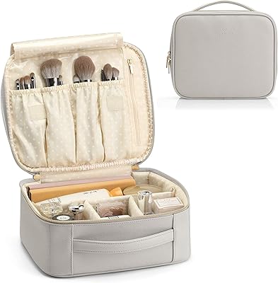 Flando portable storage bag for travel cosmetics with adjustable separators for makeup brushes, cosmetics, girls, women and friends, gray, leather.. DIAYTAR NIGERIA: Your trusted e-commerce partner with extensive product choices and affordable delivery.
