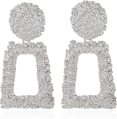 Large rectangular geometric pendant earrings in Atimigo Silver/Gold metal for women and girls.. Your one-click solution to affordable shopping, DIAYTAR NIGERIA delivers quality products nationwide.