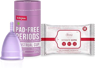 Reusable menstrual cup sirona for women | Ultra soft, odorless or rash | 100 % medical silicone | No leaks | With intimate wet wipes - 10 wet wipes (1 large cup and 10 wipes).. DIAYTAR NIGERIA combines the largest product selection with affordable prices and reliable delivery.