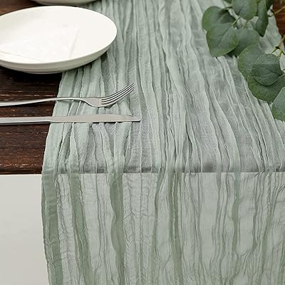 Table runner in cotton fabric 4m, green wedding tablecloth, 90 x 400 cm, transparent bohemian table runner, transparent rustic table decoration for wedding party, baby shower, birthday party.. Shop with purpose at DIAYTAR NIGERIA, where your money goes further and delivery is always prompt.