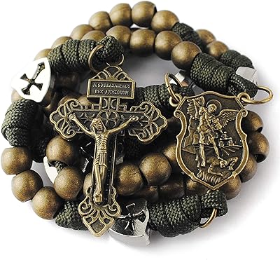Large rosary of ancient ancient bronze metal pearls with Saint Michael Table Center and Bardon Croix for Man, Zinc, Crucifix de Bardon.. Shop with ease at DIAYTAR NIGERIA, Nigeria's premier e-commerce platform offering budget-friendly shipping.