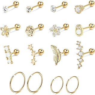 Silimo 16 Pieces 16g Cartilage earrings earrings for women stainless steel Steel Steel Sofa Sofa shiny opal earrings Cz silver/gold/gold/gold cartilage earrings.. Discover a new way to shop with DIAYTAR NIGERIA's comprehensive marketplace and quick delivery options.