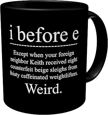 Funny coffee cup avanto black i before e weird grammar teacher, English 325 ml.. Shop millions of products across categories on DIAYTAR Nigeria — delivered right to your door.