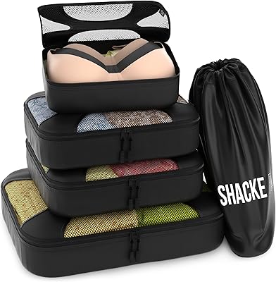 Set of 5 Shack packaging cubes - Travel organizers with clothes bag (black).. DIAYTAR NIGERIA: Simplifying access to thousands of products with affordable nationwide shipping.