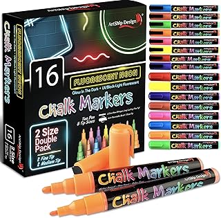 16 markers with neon fluorescent UV chalk - pack of two liquid chalk markers erasable with medium and fine rush water for glass, whiteboard, mirror, non -porous picture.. No stress, no delays — DIAYTAR Nigeria is your trusted shopping partner.