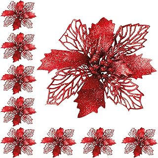 Artificial glitter artificial poinsettia flowers, 10 pieces of red poinsettia flowers for vacation tree decoration/seasonal/wedding.. Your new favorite way to shop online — DIAYTAR Nigeria.