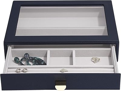 Classic drawer for stackers rings and bracelets with glass cover - dark blue.. Your trusted e-commerce destination, DIAYTAR NIGERIA offers extensive variety with reliable shipping.