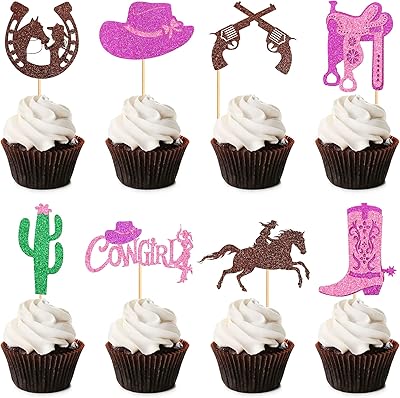 Blumomon 24 pieces cupcake decorations from Cowgirl with glitter, horseshoe, cacti pistol, cupcake peaks, cow-girl hats, boots, cake decorations for prenatal celebration on the western theme, birthday decoration supplies for girls.. Easy checkout, quick delivery — shop now on DIAYTAR Nigeria.