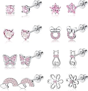 8 pairs of Hypoallergenic screw earrings for women in stainless steel 316l heart Flower Papillon Flow.. DIAYTAR NIGERIA: Transforming how Nigerians shop with our vast selection and nationwide delivery.