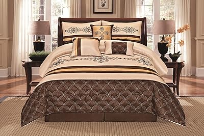 Luxury embroidered duvet set 7 pieces in beige colors, brown and gold from Jénine - King size Jasmine.. Your complete e-commerce destination, DIAYTAR NIGERIA combines variety with budget-friendly nationwide shipping.