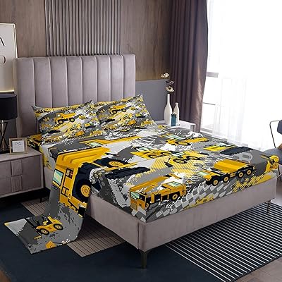 Set of cartoon sheets for children, one size, for boys, construction vehicles, children's and adolescent bedrooms, set of 3-piece cartoon sheets, super soft and breathable.. Your complete shopping companion, DIAYTAR NIGERIA offers extensive selection delivered within the week.