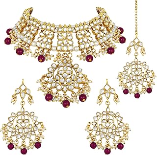Traditional necklace with pearl in stone pearls Kandan 18 -carat plated gold done by hand with earrings and mang tikka for women (k7057), gold.. Your digital shopping companion, DIAYTAR NIGERIA offers unmatched value with nationwide shipping.